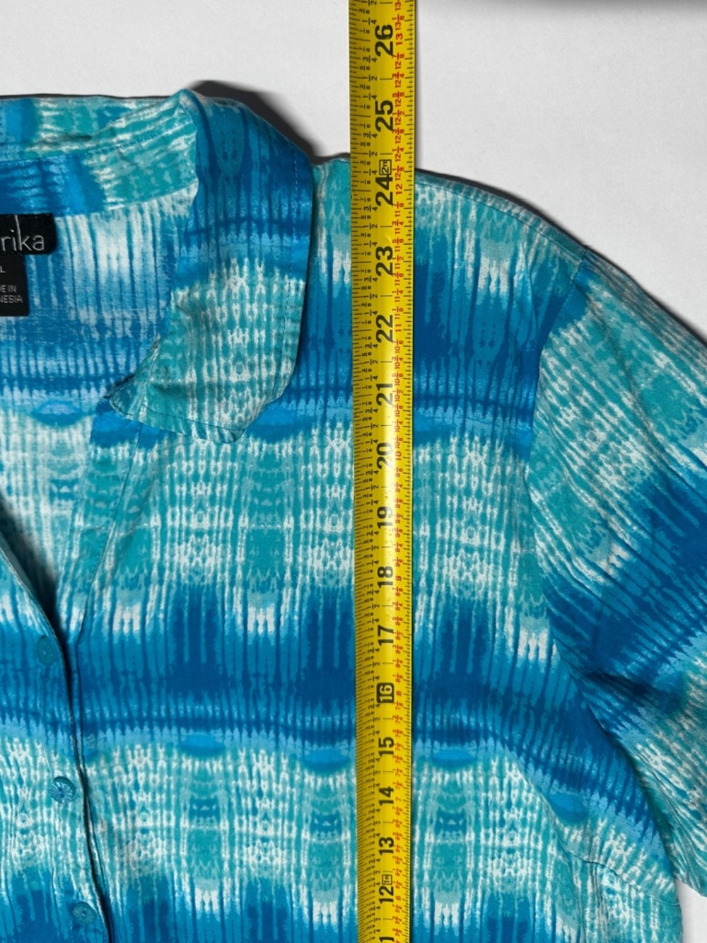 Erika Button Up Short Sleeve Blue Shirt Beach Boho Coastal Artsy Size XL - Picture 7 of 9